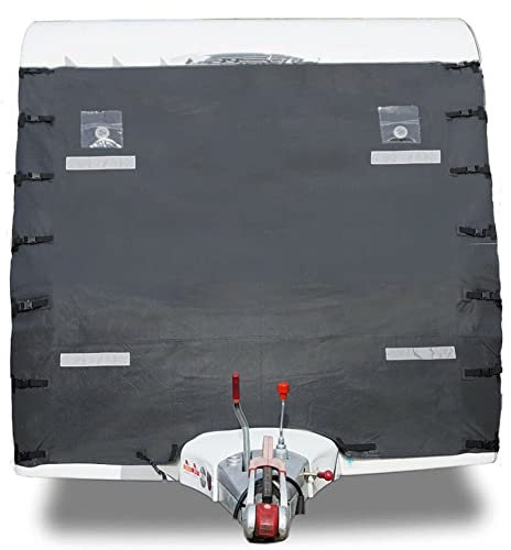 Wakects Wohnwagen-Abdeckung vorne, schwarzes Oxford-Gewebe, für Wohnwagen, vorne, Wohnwagen, Anhängerkupplung, universal, schwarzer Schutz mit LED-Lichtern