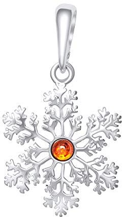 ANDANTE Premium Collection - Echter OSTSEE Bernstein Kettenanhänger in 925 Sterling Silber ** Schneeflocke ** Zertifiziert - Gold des MEERES - Farbe COGNAC