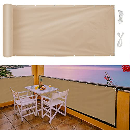 MEEYI Brise Vue Retractable,1X6m,Brise Vue Balcon Bambou,Le Vent et étanche,pour extérieur Patio Balcon véranda terrasse,Extrêmement Robuste,-Beige,