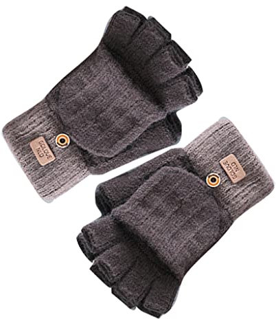Convertible Gloves Winter Halbfinger Fäustlinge Dehnbare fingerlose Handschuhe mit Fäustlingsüberzug für Herren Farbblocking-Design, , Einheitsgröße