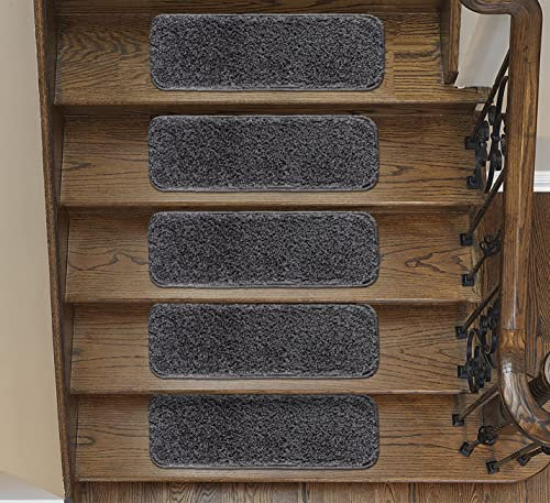 emmahome Soft Shaggy Carpet Stair Treads NON-SLIP MACHINE WASHABLE Mats/Rugs, Indoor 22x67cm, 30mm Thickness and 100% Increased Yarn (Fume, 15)
