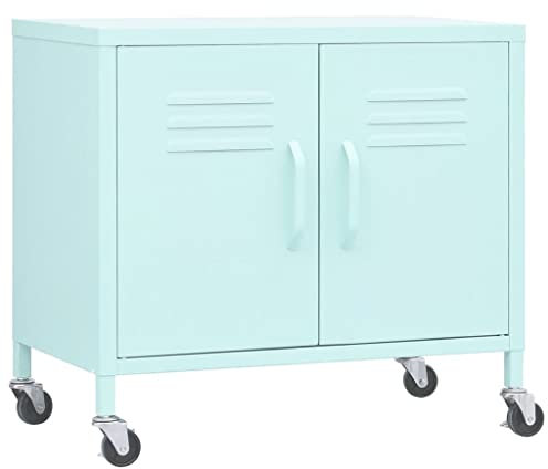 vidaXL Lagerschrank Mintgrün 60x35x56cm Stahl Sideboard Schrank mit Rollen Büroschrank Metallschrank Aufbewahrungsschrank Büromöbel Stahlschrank