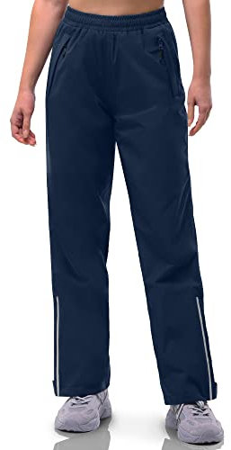 33,000ft Pantalon de pluie pour femme - Imperméable et respirant - Pantalon de randonnée - Pantalon de cyclisme - Pantalon d'extérieur léger et coupe-vent, Bleu marine, L taille courte