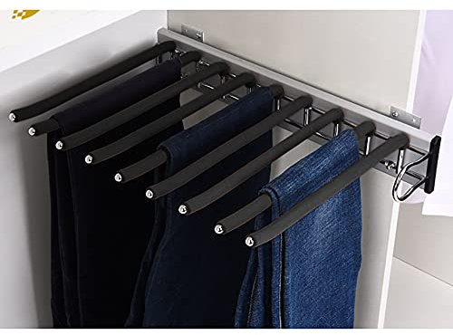 Ausziehbarer Hosenhalter, Schrank Herausziehen Hosen-Rack, 9 Schal Halter Aufhänger Schiene, Ausziehbare Hose Kleiderbügel für Hosen Kleidung Krawatten Schals Kleiderschrank-Tiefe 48cm