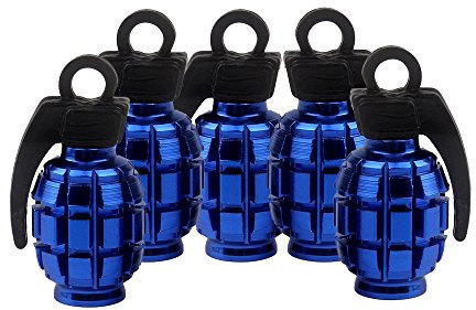 SENZEAL 5 x Aluminiumlegierung Handgranate Stil Universal Auto LKW Motorrad Rad Reifen Ventilkappen Reifen Air Ventil Cover Blau