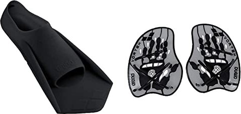Arena Powerfin - Aletas de Buceo, Negro/Plateado, 41-42 & Vortex Evolution Palas de Mano para Natación, Unisex, Plata (Silver/Black), M