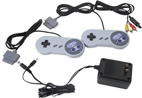 Aftermarket-Ersatz passend für Super Nintendo SNES kabelgebundene Controller (2er-Pack) mit AV-Kabel-Netzadapter-Paket