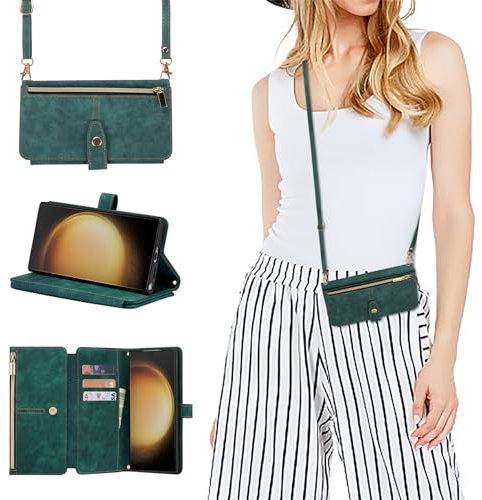 ZCDAYE Hülle für Samsung Galaxy S22 Ultra mit Band Handykette, Leder Samsung S22 Ultra Handyhülle Handytasche mit Kartenfächern Frauen Brieftasche Klapphülle Tasche Samsung S22 Ultra,Grün