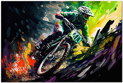 Printonia Leinwand-bild 120x80cm Fahrrad Rad MTB Mountainbike Abstrakt Radsport Art Bilder Dekoration Wandbild Kunstdruck