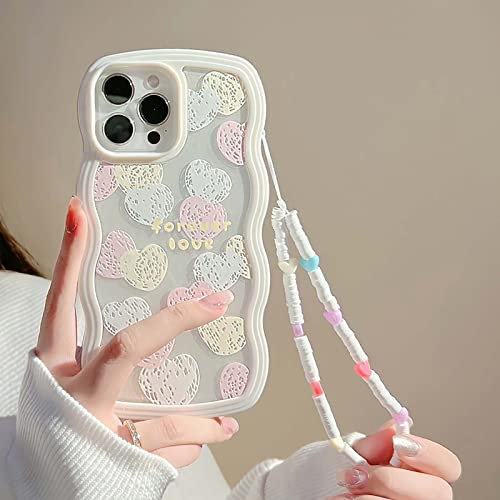 Bakicey Handyhülle für iPhone XS Max Hülle mit Perlenkette Aesthetic Ölgemälde Herz Gewellt Schutzhülle Transparent TPU Mädchen Glitzer Kristal Case mit Süßes Chain für iPhone XS Max
