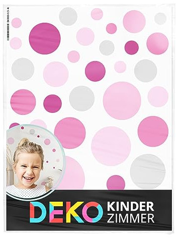DEKO KINDERZIMMER Wandtattoo Punkte Dots 172 Stück Set Wandsticker Babyzimmer Kreise Pastell Farben Wandaufkleber selbstklebend rosa pink hellgrau DK1125-03