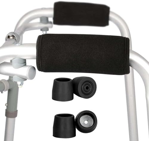 Walker Repair Kit by HEALUA - Soft Grips & Universal Walker Replacement Tips & Soft Hand Grips Fits Most Common Walkers Accessory-Black