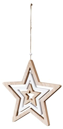 levandeo Deko Stern Mobile D35cm Windspiel MDF Holz Natur Weiß Holzstern Hängedeko Deko Anhänger Weihnachtsdeko Weihnachtsstern
