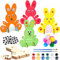 Lemotoy 10 Stück Hasen aus Holz zum Bemalen, DIY Osterhase Deko, Bastelset Kinder mit Bunte Mini Pompons und Kulleraugen und Bemaltes Set, für Kinder Ostern und Frühling zum Dekorieren (B)
