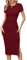 Missufe Sommerkleid Enges T Shirt Freizeitkleid Damen Midikleid Bodycon mit Schlitz Bleistiftkleid Kurzarm Figurbetontes Gerafftes Kleider (Weinrot, groß)