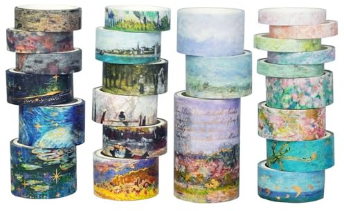18 Rollen VanGogh Ölgemäldewelt Washi Tape Set,2m Bronzieren Klebeband,Scrap Book,Sticker,Geschenkpapier,DIY,Bronzieren Aesthetic,Waschitape mit Glitzer,für Journal Dekoration
