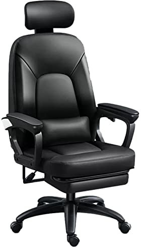 Bürostuhl für Zuhause mit hoher Rückenlehne, gepolsterten Armlehnen und einziehbarer Fußstütze, Chefsessel mit einstellbarer Höhe und Neigungswinkel, ergonomischer Designer-Computerdrehstuhl aus