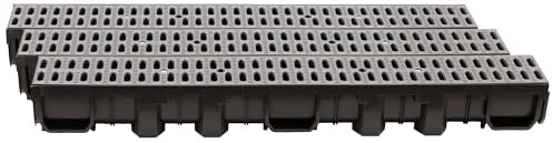ScarMaxx - 3m Entwässerungsrinne - Bodenrinne - Regenwasser Ablauf - A15 Bauhöhe 115 mm - Komplett Set - für Eck und Kreuzverbindung - Stegrost Klassisch Grau - 13x300x11,5cm