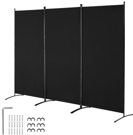 VEVOR Divisorio per Stanze, Divisorio per Stanze a 3 Pannelli, Schermo per Privacy Pieghevole 2600 x 1840 x 520 mm, Schermo Separatore Stanze, Pannello Divisorio per Ufficio, Camera da Letto, Nero