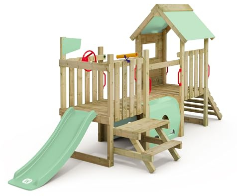 Wickey My First Playground 1 Kleinkind Spielturm, Klettergerüst, Garten Spielgerät für Kinder aus impregniertem Massivholz mit Rutsche und Plane (Pastellgrün 2)