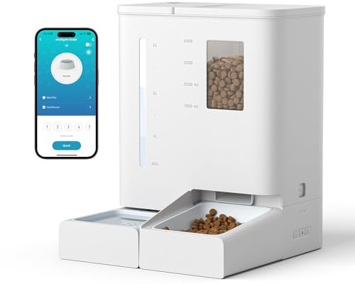 Tieker Automatic Cat Feeder, 5L Cat Feeder Automatic with Timer and Water Dispenser, 6 Meals/Day, WiFi Smart Pet Food Dispenser, Pet Feeder for Cats and Small Dogs