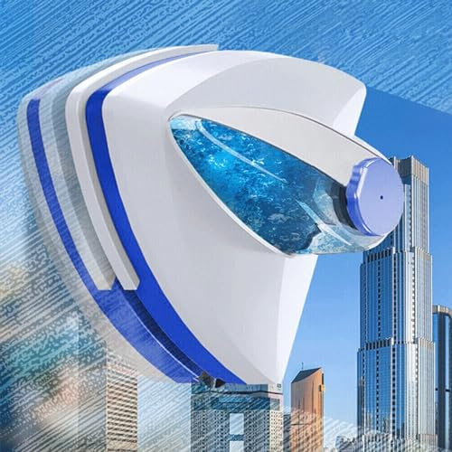 Magnetic Window Cleaner Double Sided Indoor Outside Glass Cleaner Magnet Washer,Water-Filled Window Cleaner with Anti-fall Rope Cleaning Brush for 3-8mm Single Layer Glass Thickness