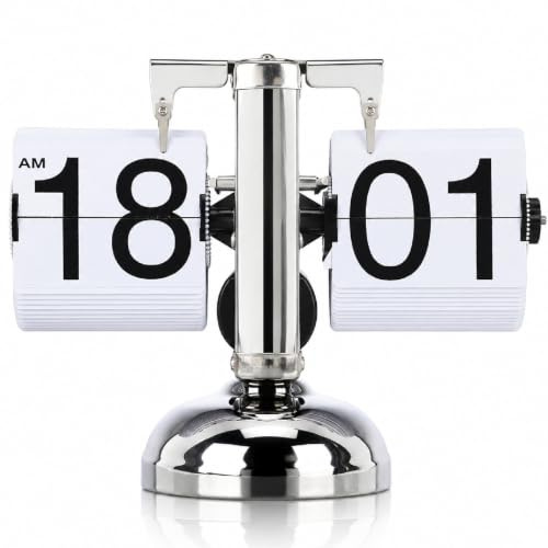 Flip Uhr Retro Digital Klappuhr Tischuhr Edelstahl Mechanisch Batterie | Retro Flip Clock mit großer Zahlenanzeige, Edelstahlgehäuse, automatischer Klappfunktion und Batteriebetrieb