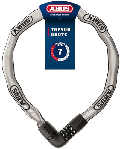 ABUS Chain Lock Tresor 6807C, Length 110 cm, Reflective | Bike lock with 360° bolt, 7 mm square chain, 4-digit code & anti-pick protection