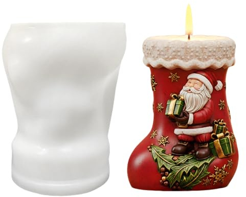 Silikonformen Gießformen Weihnachten Kerzen, 3D Weihnachtsstrumpf Kerzenform Weihnachten Kerzen Formen Silikon, 3D Kerzenformen zum Gießen Weihnachtsstiefel Kerzengießformen für DIY Weihnachtsdeko