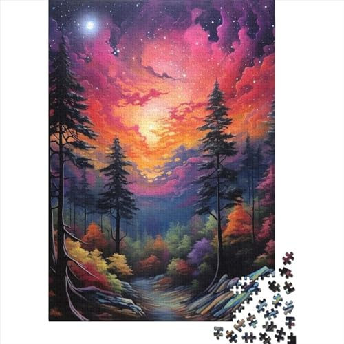 1000-teiliges quadratisches Holzpuzzle „Leuchtende Sterne im Wald“ für Erwachsene, (75 x 50 cm)