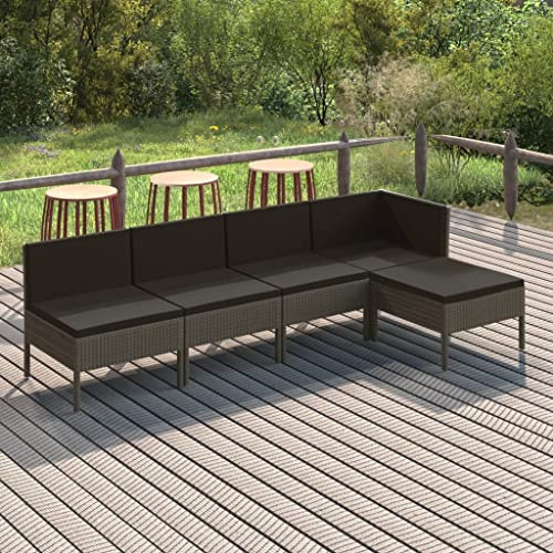Mandloder 5-TLG. Garten-Lounge-Set, Poly Rattan Grau, mit Auflagen, wetterfest, für Terrasse, Balkon, Gartenmöbel-Set, Bequeme Sitzgruppe
