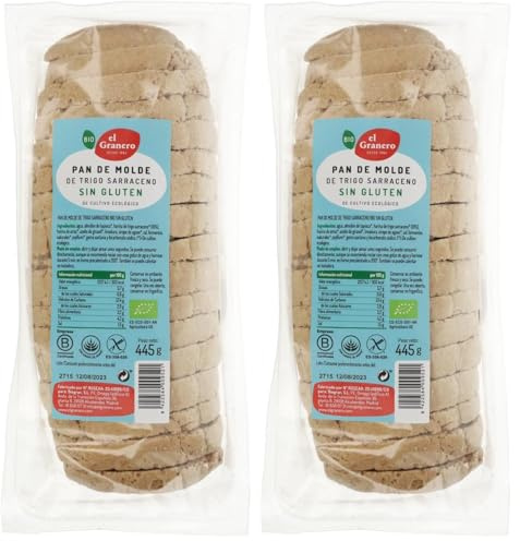 El Granero Integral - Pan de Molde con Trigo Sarraceno Sin Gluten BIO - 445 g - Alto Contenido en Proteínas y Minerales - Apto para Veganos y Celíacos (Paquete de 2)