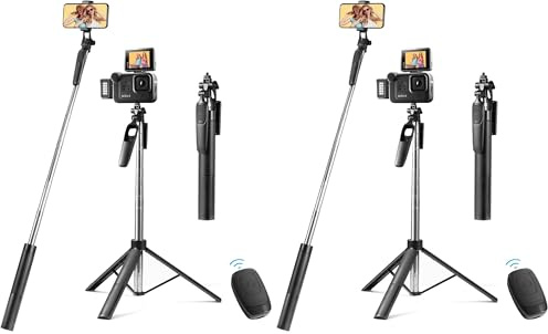 Vinabo Selfie-Stick Bluetooth 3 in 1, Stativ Smartphone, 160 cm, einziehbar, Stabilisator Smartphone mit Abnehmbarer Fernbedienung und 360° Rotation, für iPhone, Galaxy, Huawei (Packung mit 2)