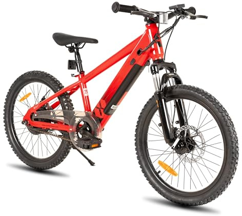 JOYSTAR 20 Zoll Elektrofahrrad für Kinder und Jugendliche ab 7 Jahren mit bürstenlosem Motor 250W, 15 Meilen 15MPH Elektro-Mountainbike mit abnehmbarem Akku,ROT
