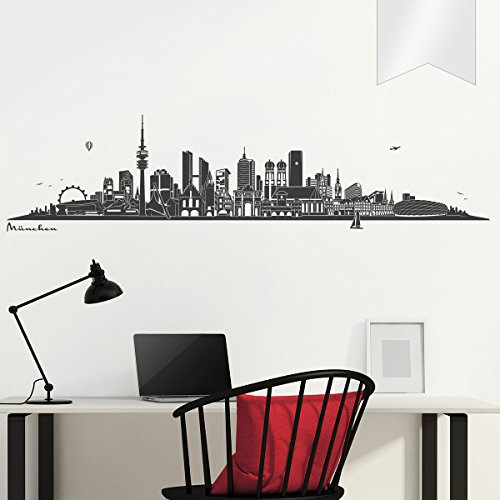 WANDKINGS Wandtattoo Skyline München 300 x 73 cm - Milchglasfolie - 35 Farben zur Wahl