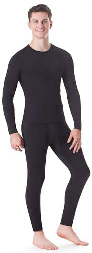 Rocky Thermal Underwear Men Long Johns Men Thermal Underwear Thermals Mens Base Layer Mens Thermals Top and Bottom Set (Black, Large)