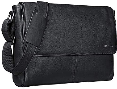 STILORD Umhängetasche aus Echtleder schwarz - 15 Zoll Laptoptasche - Vintage Messenger-Bag - Leder-Kuriertasche 'Oskar'