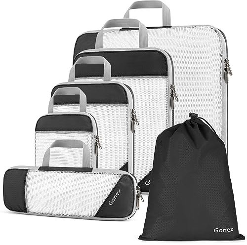 Compression Packing Cube 6-teilig, Gonex robust & langlebig | Verpackungswürfel, Packtaschen, Kleidertasche, Koffer-Organizer, Aufbewahrungstasche - Schwarz