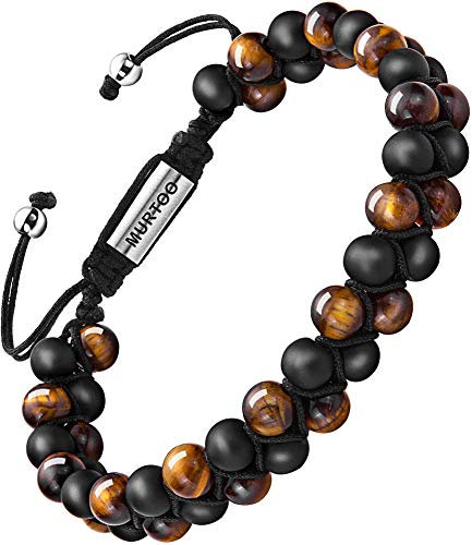 murtoo Bracelet en Pierre Naturelle pour Les Hommes, Braceletréglable de perlesavec Huile Essentielle Yoga comme Diffuser Bracelet pour Hommes (Petite Oeil de Tigre)