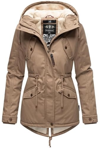 MARIKOO Damen warme Winterjacke mit kuscheliger Verstellbarer Kapuze Manolya Taupe Gr. M
