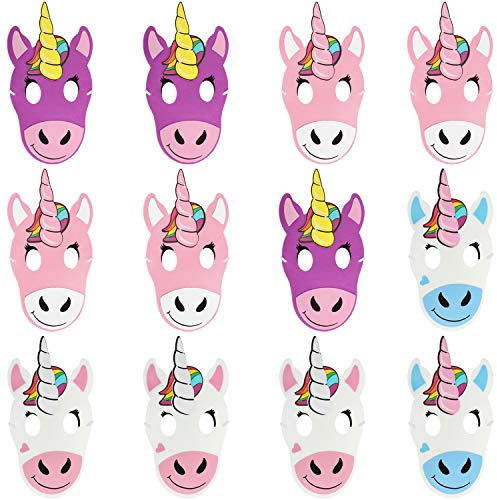 com-four® 12x Einhorn-Maske für Kinder in verschiedenen Farben - Masken für Geburtstage und Motto-Partys [Auswahl variiert] (12 Stück - Einhorn-Maske)