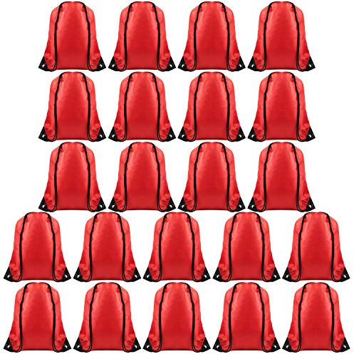 FEPITO 22 pcs Kordelzug Rucksack Tasche Bulk Tote Sack Cinch Tasche Sporttaschen für Fitness-Studio Reisen (rot)