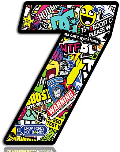 Biomar Labs® Startnummer Nummern Auto Moto Vinyl Aufkleber Sticker Bomb Stickerbomb Motorrad Motocross Motorsport Racing Nummer Tuning 7, N 207
