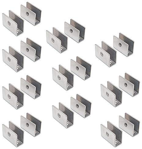 Set di 20 staffe per mensole in vetro NUZAMAS – 201 in acciaio inox per vetro, morsetto rotondo regolabile spessore pannello 8-12 mm, dimensioni 26,5 x 36,5 x 16,5 mm