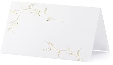 PartyDeco Tischkarten Zweige 9,5x5,5cm 10 Stück Platzkarten Hochzeit Geburtstag Konfirmation blanko weiß Gold