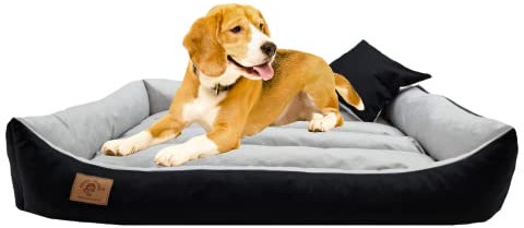 Odol-Plu XXL - Hundebett - Hundekissen - Hundesofa mit Wendekissen (Größe und Farbe wählbar) (120x90 schwarz-grau)