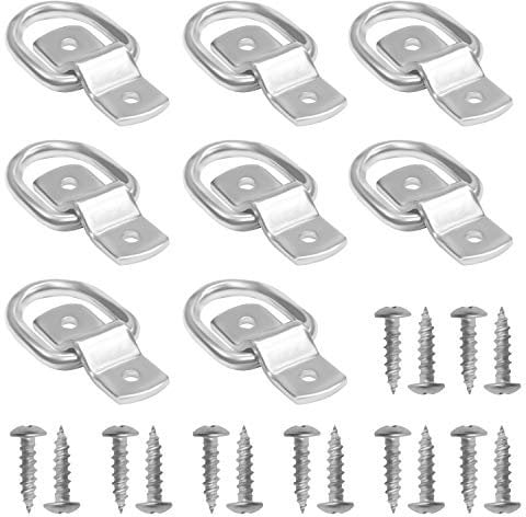 Belle Vous Set di Anelli di Ancoraggio da Parete a D in Ferro con Staffe e Viti (8pz) - 4,6 x 3,8 cm - Supporta 400 kg - Gancio Muro e Gancio Soffitto per Barche, Rimorchi, Merci, Camion e Furgoni