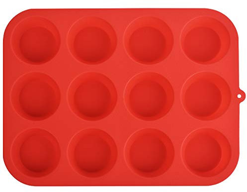 Zuvo Silicon Muffin Tray 12 Cups - Non Stick Baking Trays for Cupcakes & Brownies - (23x31cm) Red Baking Moulds for Muffin