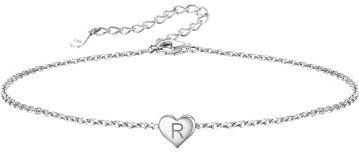 Silvora Fußkette/Armbänder mit Alphabet R Brief Fußkette/Armbänder S925 Silber Damen Fußkettchen/Armreif mit Buchstaben Herzen Initiale Armbäder 22cm+5cm für Damen Mädchen