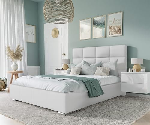 lukmebel SARA Polsterbett 140 x 200 cm mit Bettkasten - Doppelbett 140 x 200 mit Lattenrost - Bett 140 x 200 mit Stauraum Madryt 920